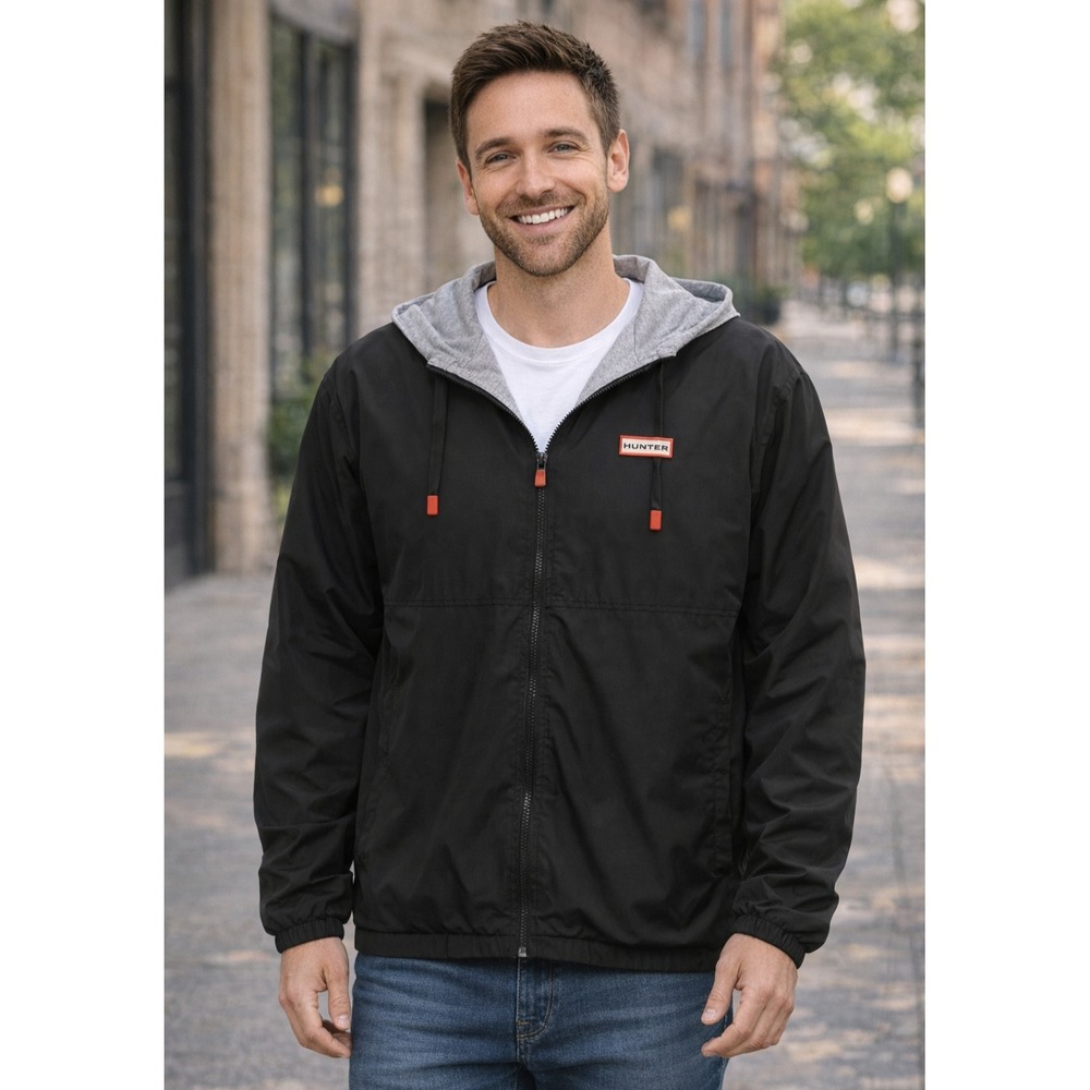 NWT Hunter Men's Black Lightweight Baltico Full Zip Lined Hooded Jacket Small